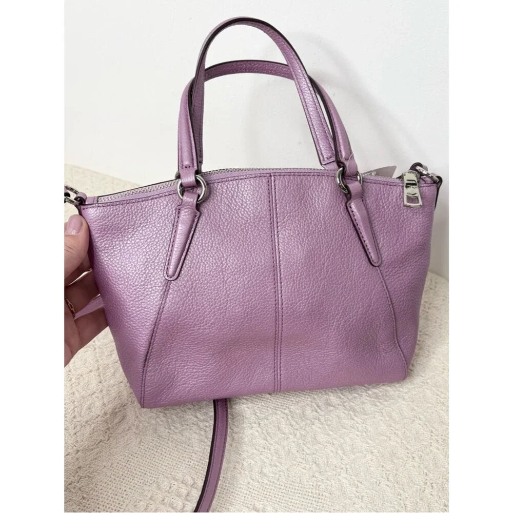 Coach Mini Kelsey Satchel F22316 Metallic Lilac Pebble Leather Crossbody Bag